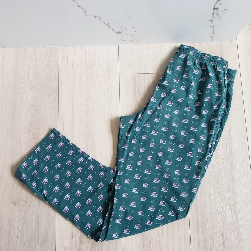 Vineyard Vines Pajama Pants Womens XS Green Santa Whale Ski Christmas Lounge PJs - Picture 2 of 5